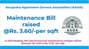 Maintenance Bill for Q1 (April–June 2025) is generated @ Rs. 3.60/- per sqft